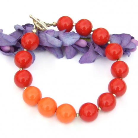 orange red coral swarovski crystal pearl jewelry sterling silver