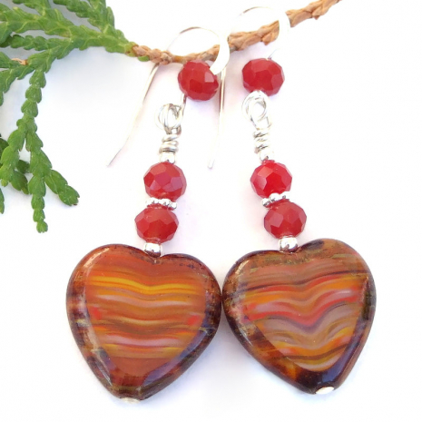 orange red yellow glass heart jewelry handmade valentines day