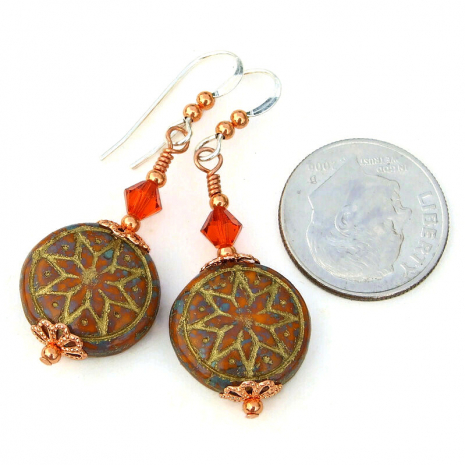 orange travertine czech glass ishtar star of venus earrings gift for women