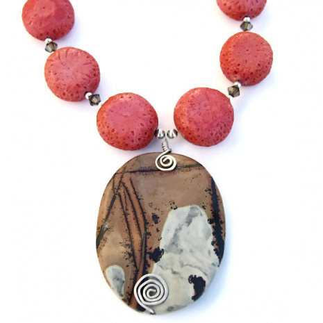 paintbrush jasper coral handmade jewelry gift for women