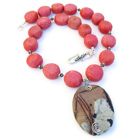 paintbrush jasper coral handmade necklace gift for women
