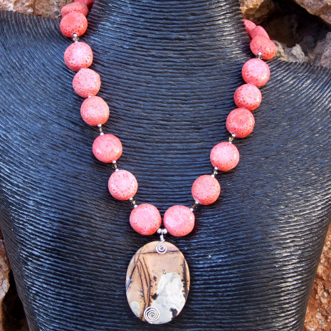 paintbrush jasper jewelry coral Swarovski crystals handmade gift for women