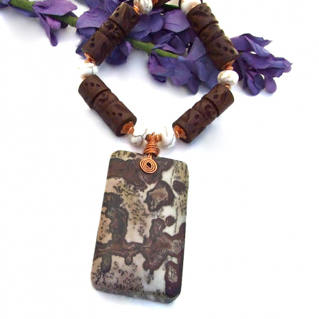 paintbrush jasper jewelry with wood and magnesite gemstones