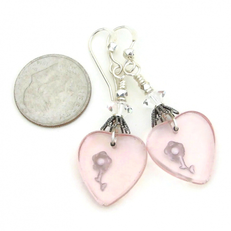 pale pink hearts flowers handmade jewelry vintage Valentines gift for her