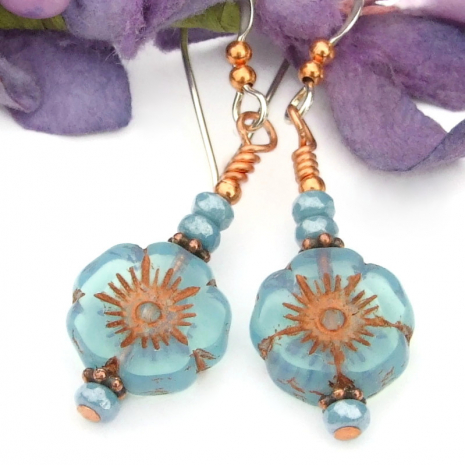 pansy flower earrings sky blue