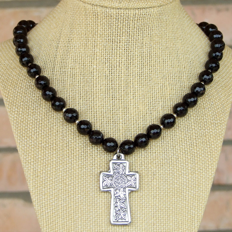 passion flower ivy celtic cross necklace christian handmade gift for women