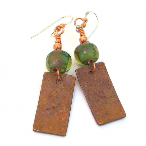 patinated back side of copper tree dangles