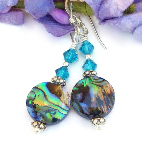 paua shell beach jewelry handmade swarovski crystals colorful