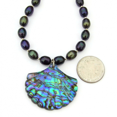 paua shell pendant jewelry pearls gift for her