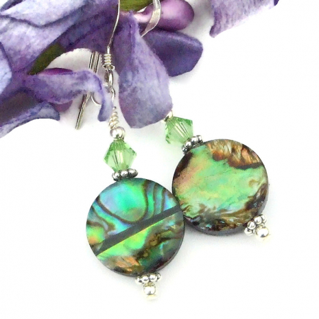 paua shell swarovski crystal jewelry beach earrings