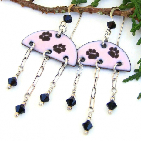 paw print dog lover cat lover dangle earrings