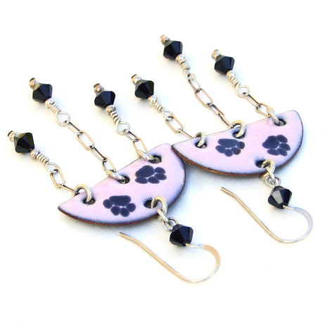 paw print earrings dog cat enamel pink black