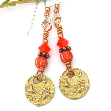 paw prints hearts puppy dog lover jewelry gold bronze orange