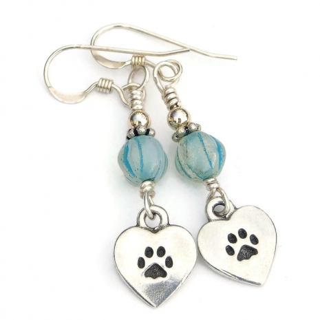 paw prints love my cat hearts earrings handmade gift for her