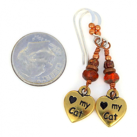 pawprints love my cat heart jewelry orange czech glass