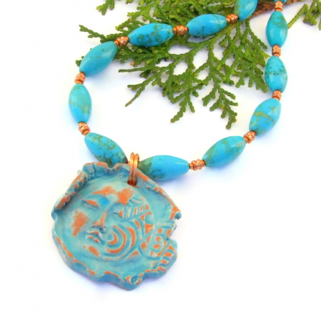peaceful face pendant turquoise magnesite handmade necklace