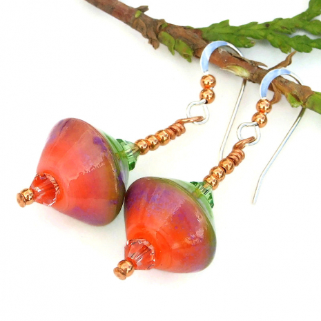 peach pink lime green lavender handmade lampwork glass jewelry