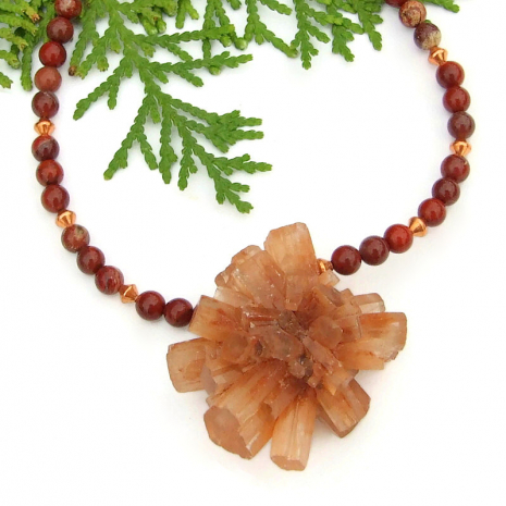 peachy orange aragonite star cluster jewelry red poppy jasper copper
