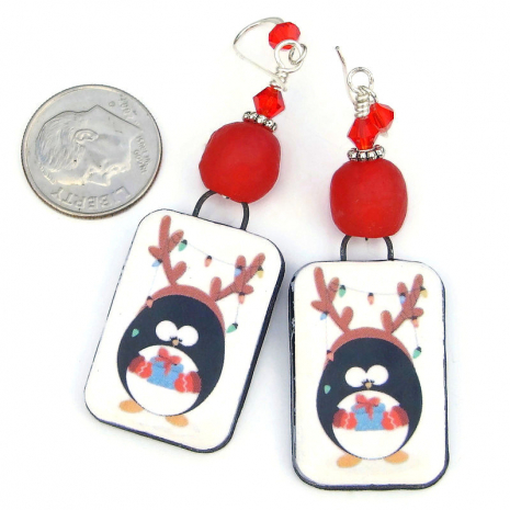 penguin reindeer christmas jewelry handmade gift for her