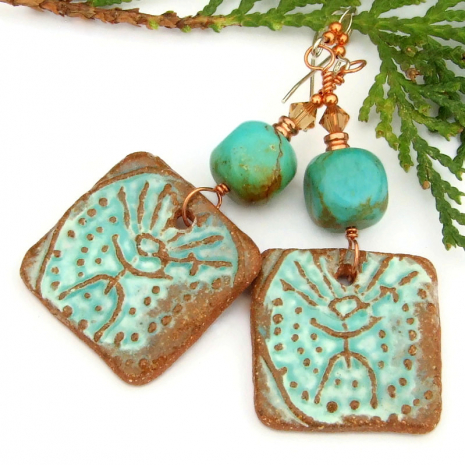 petroglyoh shaman ceramic jewelry real turquoise swarovski crystals