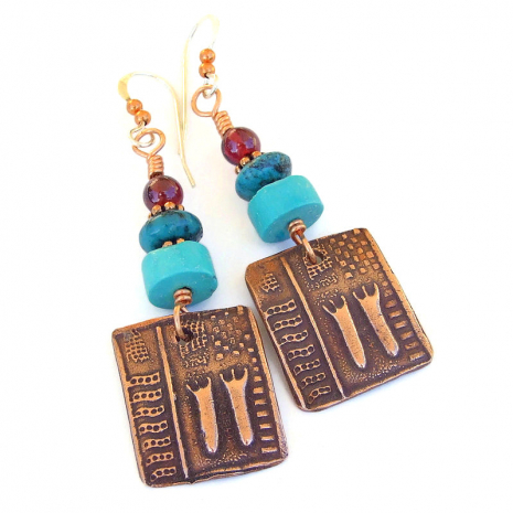 petroglyph copper earrings handmade ancient art shaman gift for her