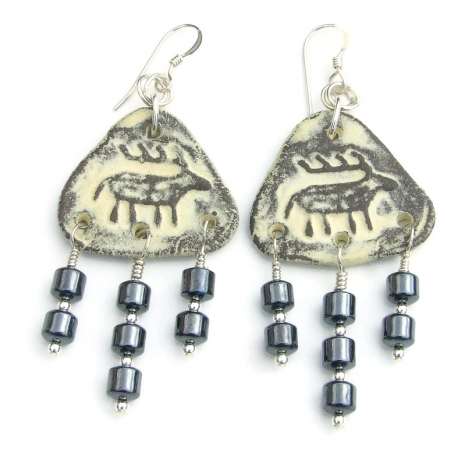 petroglyph elk deer earrings handmade boho gift for women
