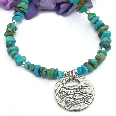 petroglyph running horses spiral sun handmade necklace turquoise