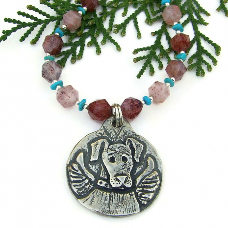 pewter angel dog handmade necklace gemstones