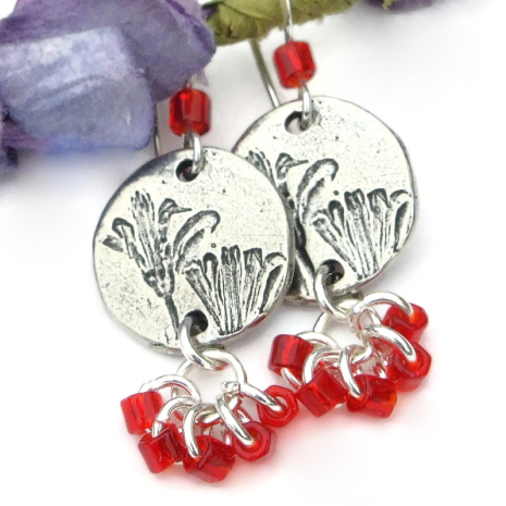 pewter flowers jewelry handmade red beads rain lily flower lover