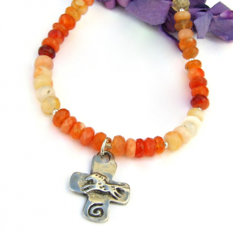 pewter horse cross handmade jewelry mexican fire opal