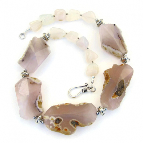pink agate with rind gemstone chunky jewelry handmade gift for her