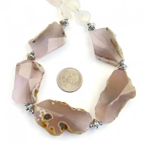 pink agate with rind gemstone chunky necklace handmade gift for her