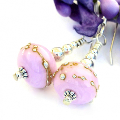 Bubblegum Pink Valentines Earrings, Handmade Lampwork Jewelry Women