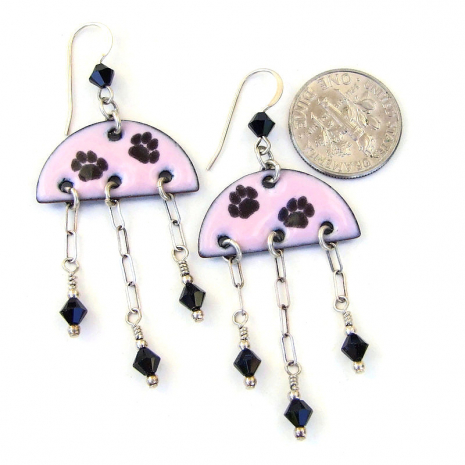 pink black enamel dog cat paw print jewelry gift for her