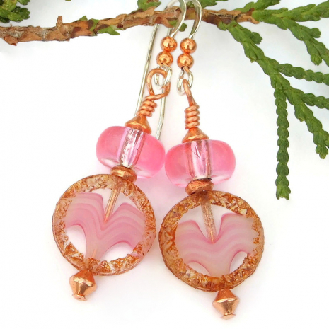 pink brown copper earrings jewelry gift