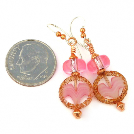 pink brown czech glass jewelry gift for her