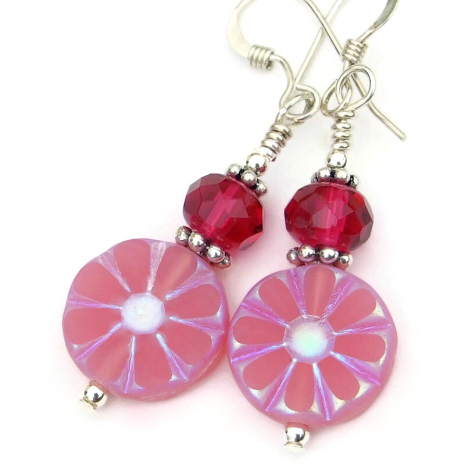 pink daisy flowers handmade earrings gift for her