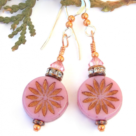 pink flower aster handmade jewelry crystals