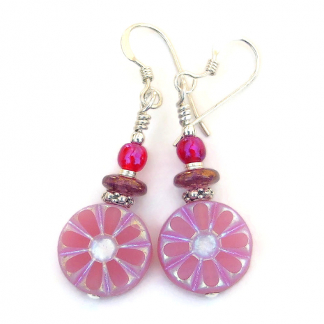 pink flower jewelry handmade gift for women