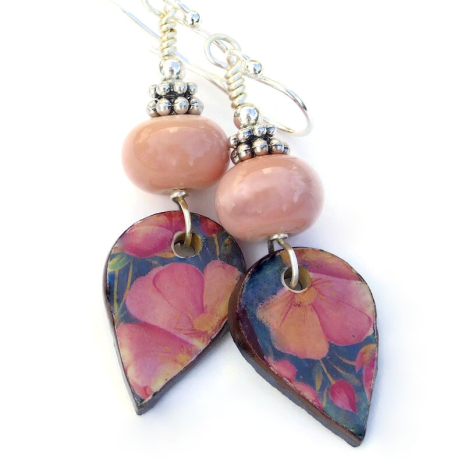 pink flowers handmade earrings floral gift for her