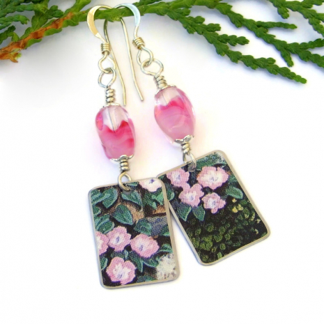 pink flowers handmade jewelry gift for women