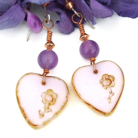 pink hearts flowers amethyst jewelry valentines day