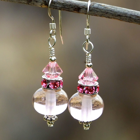 pink lampwork earrings gift for women