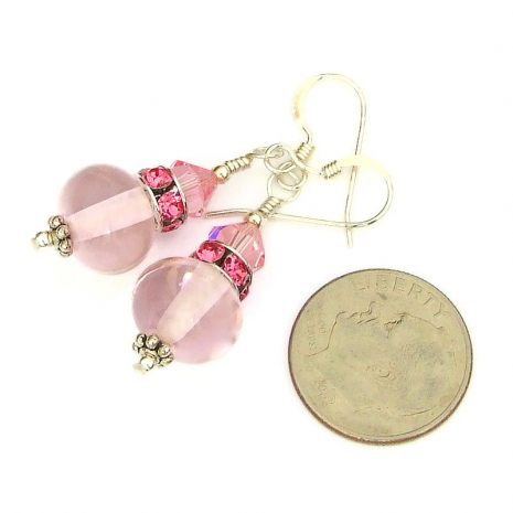 pink lampwork swarovski crystals earrings