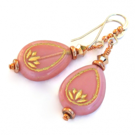 pink lotus flower yoga earrings handmade gift for her