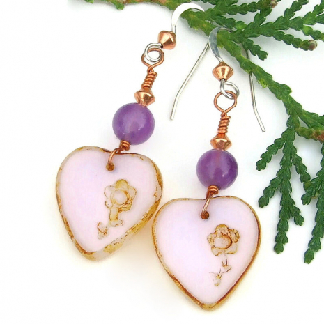 pink purple hearts flowers jewelry valentines day earrings