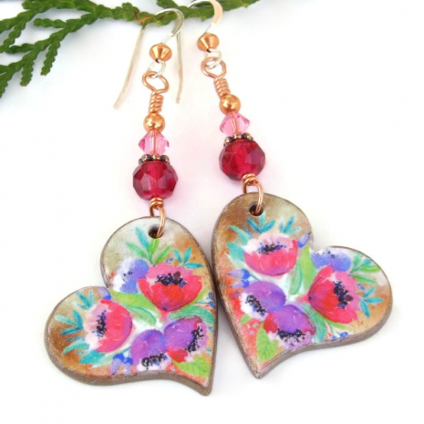 pink purple tulip flower earrings lightweight valentines day