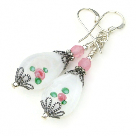 pink rose flower jewelry handmade floral gift for women