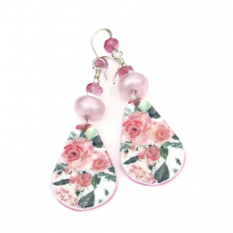 pink roses jewelry handmade gift for women Valentines Day Mothers Day