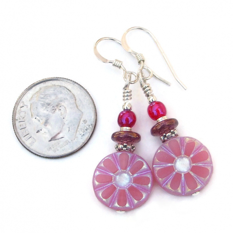 pink silver daisy flower jewelry handmade gift for her